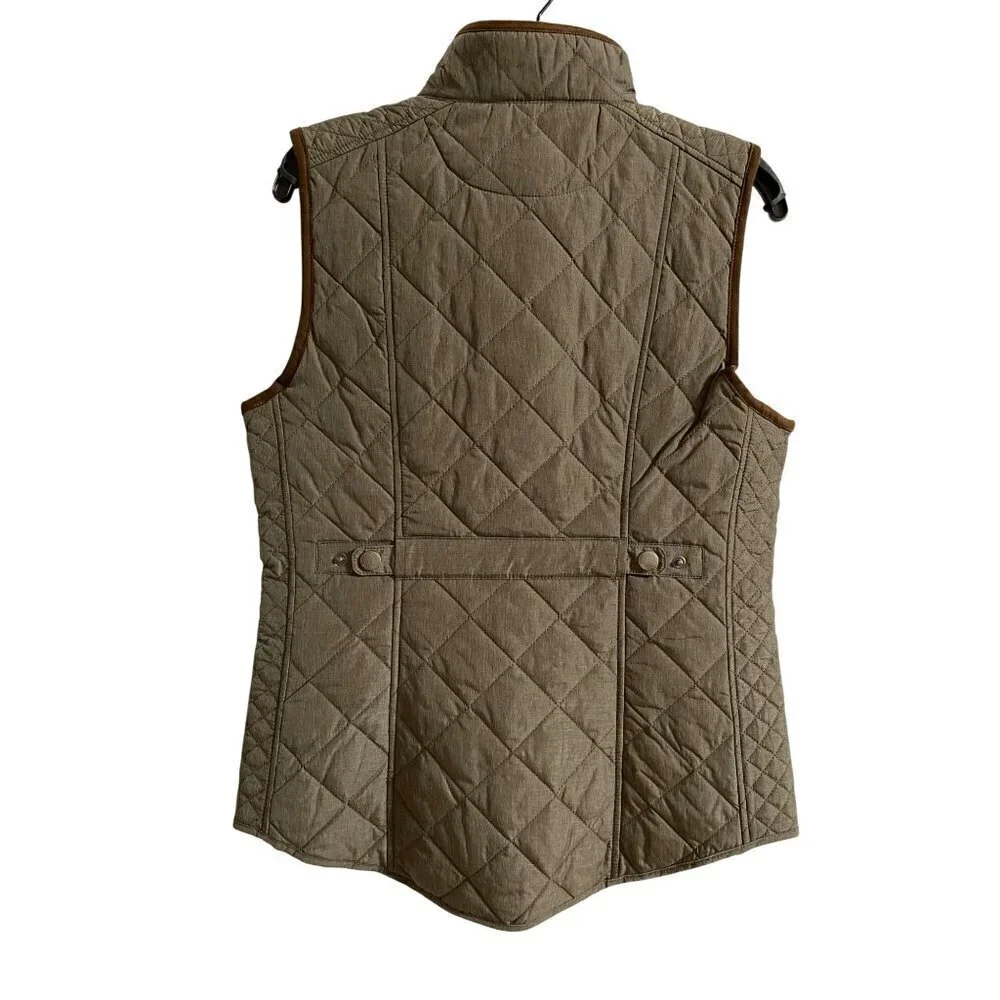 Lucchese Quilted Vest Size Small Green Brown Polyester Micro Suede Zipper Button - Picture 9 of 16